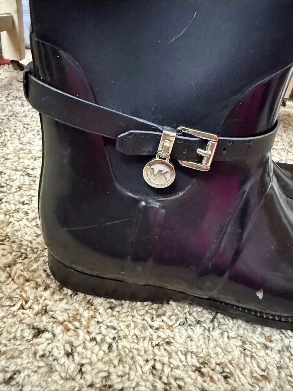 Michael Kors Classic Black Ankle Rain Boots with Decorative Buckle